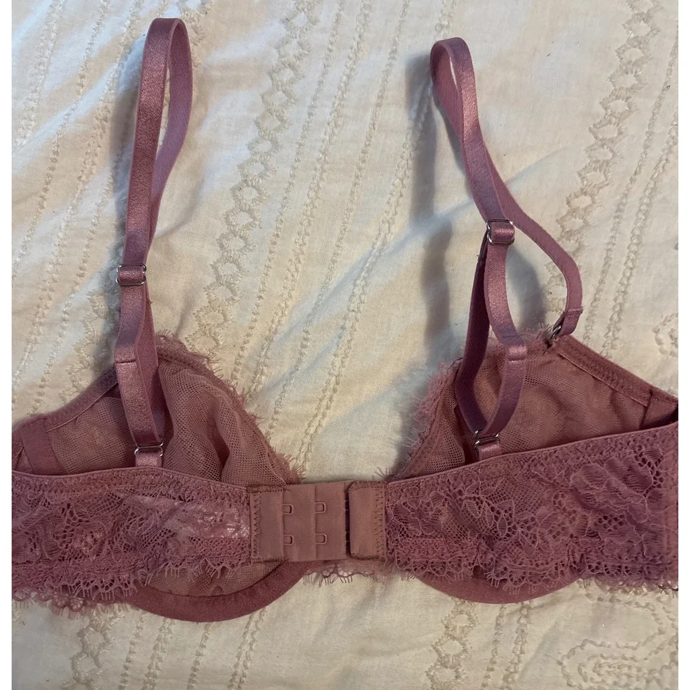 NEW Auden Dark Mauve Lace Unlined Demi‎ Underwire Bra, Size 32B